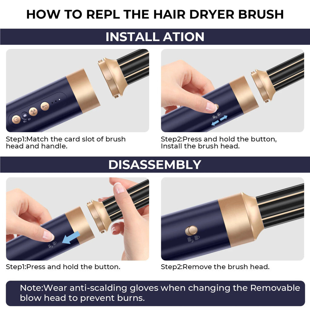 UKLISS Hair Dryer Brush 7 in 1, Air Styler Set with Curling Iron, Round Brush, Straightener for Women