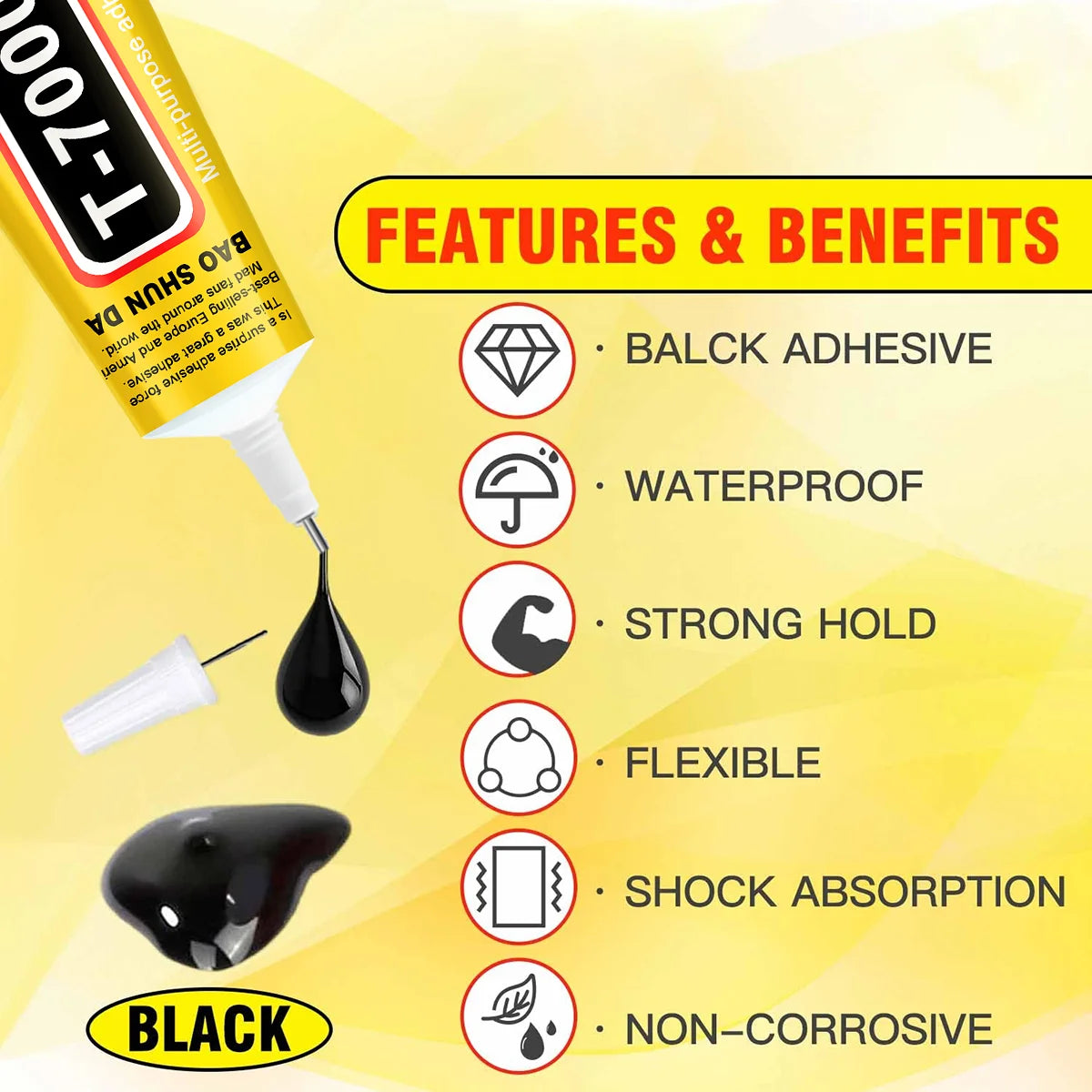 T7000 Upgrade Black Contact Cellphone Tablet Repair Adhesive,Strong Multifunctional liquid Glue T7000 Precision Applicator Glue